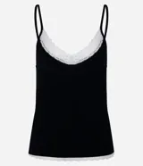 Blusa de tirantes finos confeccionada en tejido rib de viscosa, con escote en V decorado con detalle de encaje a tono.