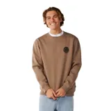 Buzo de cuello redondo Rip Curl Wetsuit Icon de color marrón, con pequeño logo circular estampado en el pecho, confeccionado en mezcla de algodón y poliéster afelpado.