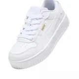 Championes Puma Runtamed Platform de color blanco, con diseño de plataforma, cierre de cordones y logo de la marca en dorado en el lateral.