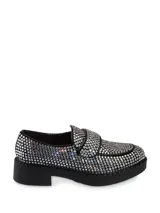 Mocasines negros con plataforma, cubiertos de strass plateado.