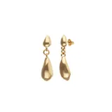 Pendientes largos de aleación de metales bañados en oro 18k con diseño colgante en forma de gotas asimétricas.