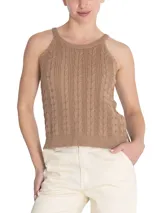 Musculosa de punto RKF modelo Samar de color tostado, con diseño tejido de ochos, escote redondo y tirantes anchos.