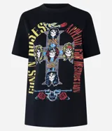 Remera negra de algodón con estampado de la banda Guns N' Roses en el frente y la espalda.