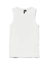 Musculosa blanca de calce ajustado, confeccionada en tejido de punto acanalado con cuello redondo.