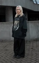 Remera de algodón color negro con efecto lavado, corte oversize y estampa frontal de un chihuahua con estética gótica y calavera.