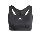 Top deportivo negro con espalda racerback, paneles de malla y logo Adidas blanco en el frente. Confeccionado en poliéster reciclado y elastano, con tecnología Aeroready y almohadillas removibles.