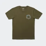 Remera verde militar de algodón con cuello redondo y estampado pequeño en el pecho.