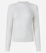 Blusa de manga larga de tricot color blanco, con textura geométrica en relieve, hombreras y cuello redondo, de la marca Cortelle.