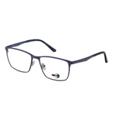 Armazón de anteojos MDQ modelo M32, de diseño rectangular con marco metálico en color azul mate y patillas a tono con terminales negros.