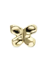 Anillo de aleación de metales con baño de oro 18k, diseñado con una forma abstracta y voluminosa de mariposa con acabado pulido brillante.