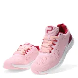 Championes deportivos de mujer en color rosado, confeccionados en tejido de malla transpirable con detalles en fucsia. Presentan cierre con cordones, suela blanca con amortiguación y refuerzo en el talón.
