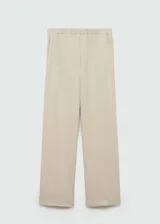 Pantalon de corte wideleg confeccionado en tejido de bambula de algodón, con cintura elástica y bolsillos laterales.