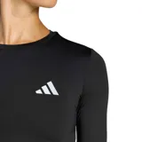 Remera deportiva de manga larga Adidas de color negro, diseñada para running con corte crop y logo reflectante en el pecho.
