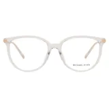 Armazón para lentes Michael Kors modelo 4106U, color transparente con detalles dorados en las bisagras. Diseño de acetato con forma redondeada.