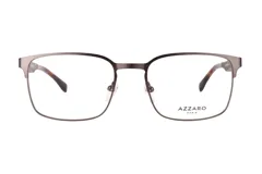 Armazón de lentes Azzaro modelo 31250, de diseño rectangular con marco metálico en color marrón oscuro y patillas con detalle carey.