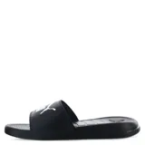 Chanclas Puma modelo Popcat 20, color negro con el logo de la marca estampado en blanco sobre la banda superior. Diseño ergonómico con suela antideslizante.