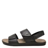Sandalias de cuero negro para hombre, modelo Canastra 11 de la marca Freeway. Poseen tiras anchas con cierre de velcro ajustable, plantilla acolchada en tono beige y suela de goma flexible.