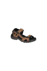 Sandalias marrones de cuero nobuck con ajuste de velcro, forro de neopreno, plantilla de EVA moldeada con cubierta de microfibra y suela de goma con tecnología ECCO FLUIDFORM™ y RECEPTOR®.