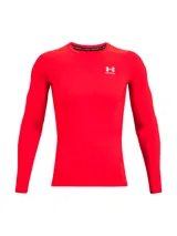 Remera de compresión Under Armour HeatGear de manga larga, color rojo con logo blanco en el pecho. Ideal para entrenamiento.