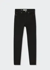 Jeans de corte skinny y tiro alto, confeccionados en tejido de algodón elástico. Presentan diseño clásico de cinco bolsillos, trabillas para cinturón y cierre frontal con cremallera y botón.