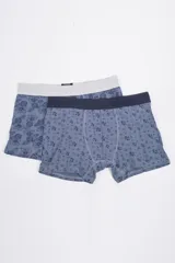 Pack de dos calzoncillos tipo bóxer de algodón, con cintura elástica personalizada y estampados variados.