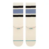 Medias Stance Boyd St color crema con rayas horizontales negras y celestes.