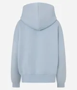 Buzo de algodón con felpa, color bordó, con capucha estructurada, bolsillo canguro delantero y puños canelados.