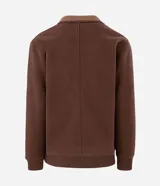 Buzo abierto de hombre confeccionado en tejido sherpa color marrón, con cuello alto, cierre frontal completo y bolsillos laterales. Presenta un diseño de calce regular con acabado interior polar para mayor abrigo.