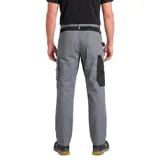 Pantalón de trabajo técnico color gris con refuerzos en color negro en las rodillas y bolsillos laterales tipo cargo. Presenta un diseño ergonómico y resistente, ideal para tareas de alta exigencia.