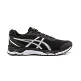 Championes de running Asics modelo Gel-Hypersonic 2, color negro con detalles en plateado y suela blanca. Presentan diseño de malla transpirable y tecnología de amortiguación en la entresuela.