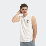 Musculosa blanca de algodón con cuello redondo y logo estampado en el pecho. Diseño sin mangas.