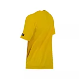 Remera negra de manga corta con estampa de Bumblebee de Transformers y logo de Caterpillar.