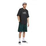 Remera de algodón de corte holgado, color negro, con estampado gráfico en el pecho que incluye el logo de Adidas Skateboarding y una ilustración de un skater.