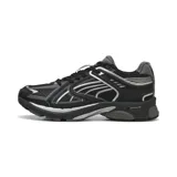 Championes Puma modelo Skyjet, color negro con detalles en gris y plateado, diseño técnico inspirado en running con estructura de malla y superposiciones sintéticas.