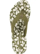 Ojotas Tommy Hilfiger color verde con estampado floral en la plantilla, tiras textiles y logo metálico en la tira.
