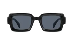 Lentes de sol unisex con montura cuadrada de acetato negro y lentes grises.
