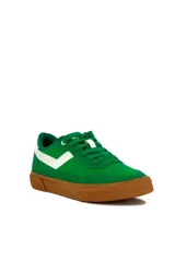 Championes deportivos Pony modelo Bronx M 13, de color verde con detalles en blanco y suela de goma marrón.