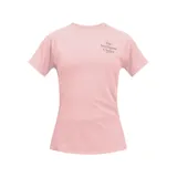 Remera deportiva New Balance de manga corta, color rosa claro, con tecnología NB ICEx de secado rápido y tejido de malla transpirable. Presenta un estampado moderno y detalles reflectantes.