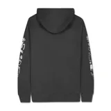 Canguro negro Critical Slide Cogs Hoodie, con capucha ajustable mediante cordones blancos, bolsillo tipo canguro en el frente y estampados gráficos en color blanco en el pecho y las mangas.