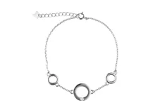 Pulsera de plata italiana 925 con cadena de eslabones y tres dijes circulares. El dije central tiene un pequeño cristal.