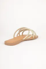 Sandalias bajas negras con múltiples tiras con apliques de brillos.