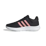 Championes Adidas Lite Racer, color negro con las tres tiras laterales en rosa y suela blanca con tecnología Cloudfoam.