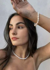 Pulsera de perlas barrocas de río con cierre de plata 925.
