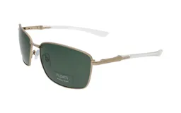 Lentes de sol Floats con marco metálico dorado, lentes polarizadas verdes y patillas transparentes.