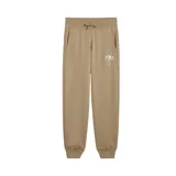 Pantalón de jogging color arena con cintura elástica ajustable con cordón, bolsillos laterales con cierre y logo de Puma estampado en blanco en el muslo izquierdo.