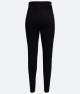 Pantalón legging de tiro alto color verde oliva, confeccionado en material sintético con recortes verticales y cierre lateral con cremallera.