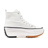 Championes de caña alta Converse Run Star Hike, color blanco, con suela de goma gruesa con plataforma y diseño dentado en marrón y negro.