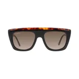 Lentes de sol Lancel con montura cuadrada de acetato negro y carey, y lentes marrones degradadas.