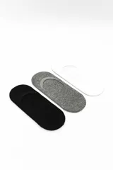 Pack de tres pares de medias invisibles en colores negro, gris y blanco, diseñadas para no sobresalir del calzado.