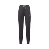 Pantalón de jogging deportivo Reebok color negro, con cordón ajustable blanco en la cintura y el logo de la marca bordado en la pierna izquierda. Cuenta con puños elásticos en los tobillos y franjas laterales blancas.